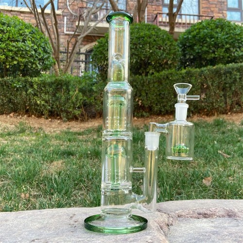 12.2" Green Glass Bong Hookah Thick Pyrex Bubbler Water Pipe & 14mm Ash Catcher - Picture 4 of 12