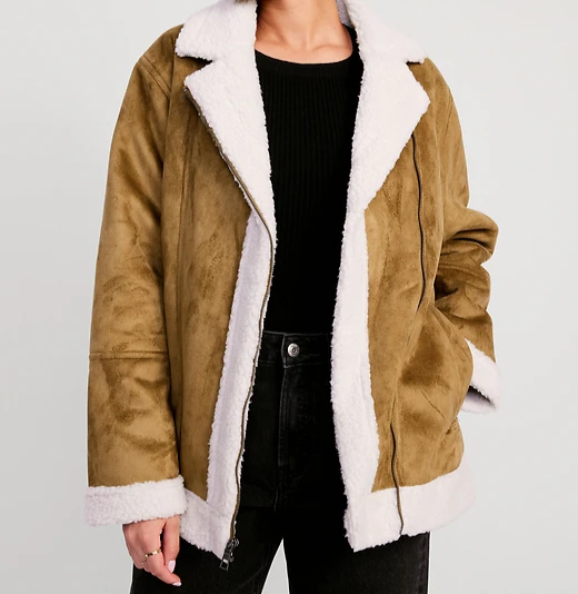 Old Navy NEW with TAG Women's Faux-Suede Sherpa-Lined Moto Jacket