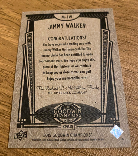 2015 Upper Deck Goodwin Champions JIMMY WALKER Memorabilia Jersey Shirt PGA - Picture 2 of 2