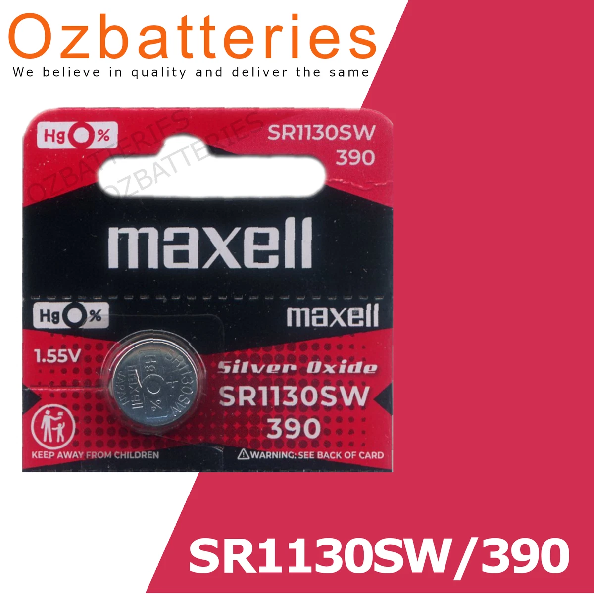 1pc SR1130SW, SR1130 (390) Maxell Silver Oxide Battery 1.55V EXPIRY: 06-2031