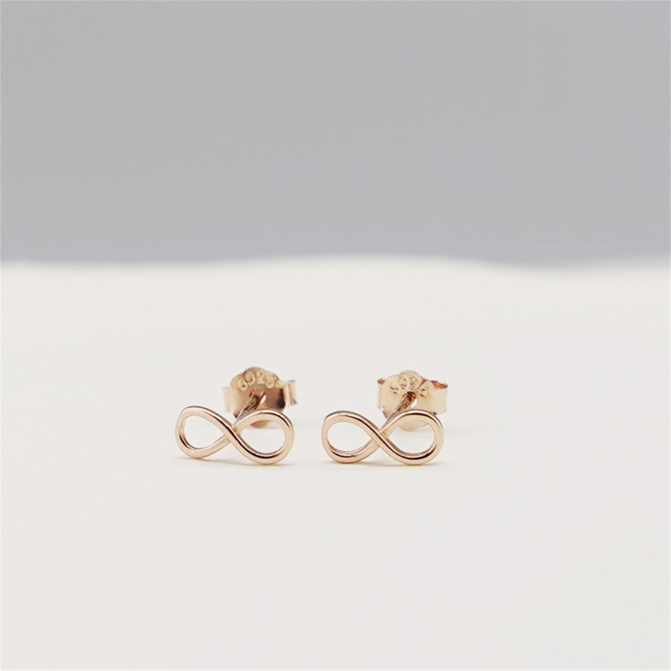 Rose Gold Plated Sterling Silver Infinity Loop Stud Earrings - Small & Dainty