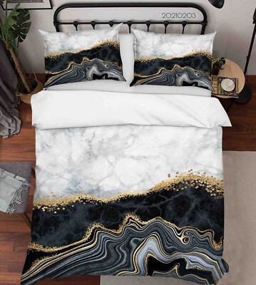 3D Brown Gray Gold Texture Marble Quilt Cover Set Bedding Sets Pillowcases Queen