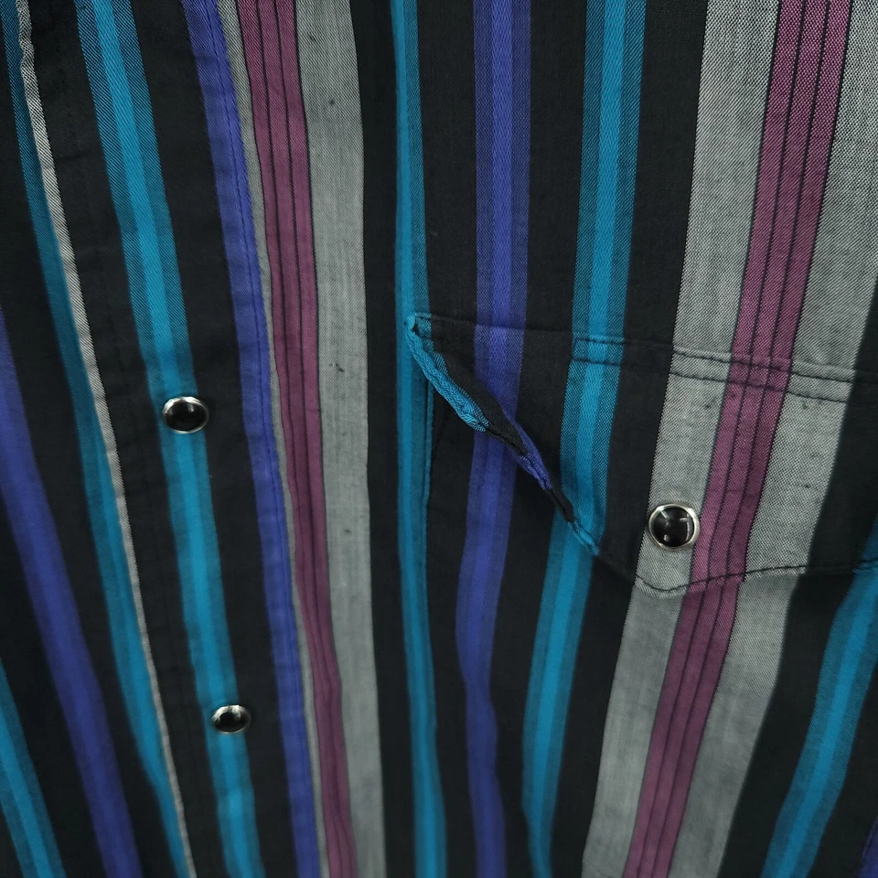 Vintage Wrangler Western Shirt Mens 17.5 Striped Pearl Snap Cowboy Cut Rodeo USA - Image 4 of 4