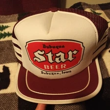 NICE Vtg Dubuque Iowa Star Beer 3 Stripe Trucker Style Mesh Snap Back Hat Cap