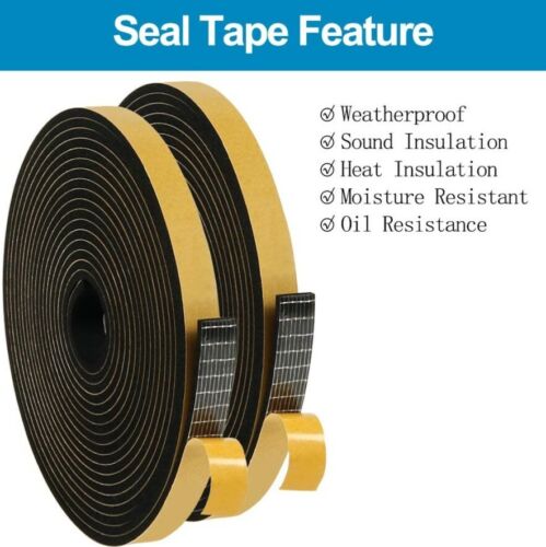 3 Rolls Foam Seal Tape Strip Self Adhesive Rubber Weather Insulation Door Window - Picture 4 of 6