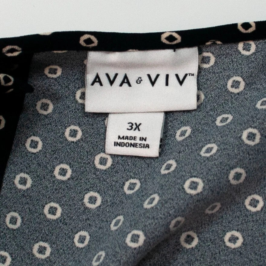 Ava & Viv 几何印花上衣女式 3X 黑色加大衬衫纽扣背面工作 FF02X — 第 4/4 张图片