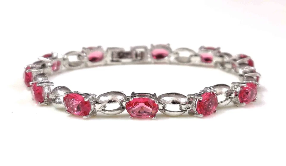 Excelente Brazalete Tenis Joyería Moda Cuarzo Rubí Corte Ovalado 7" Foto 2 de 4