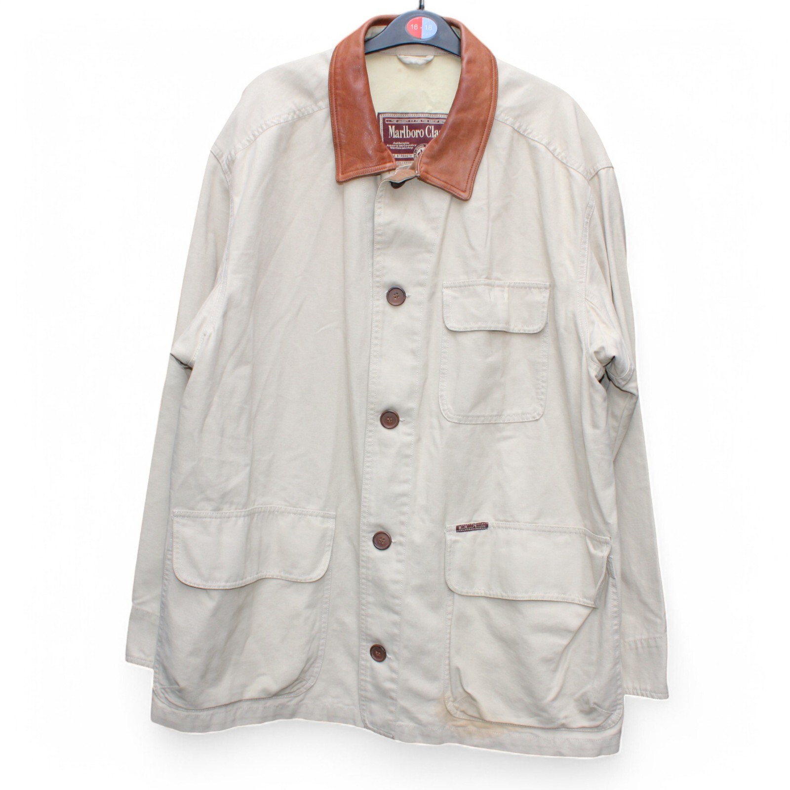 Marlboro Classics Jacket Mens XL Beige Barn Coat Railroad Leather Collar