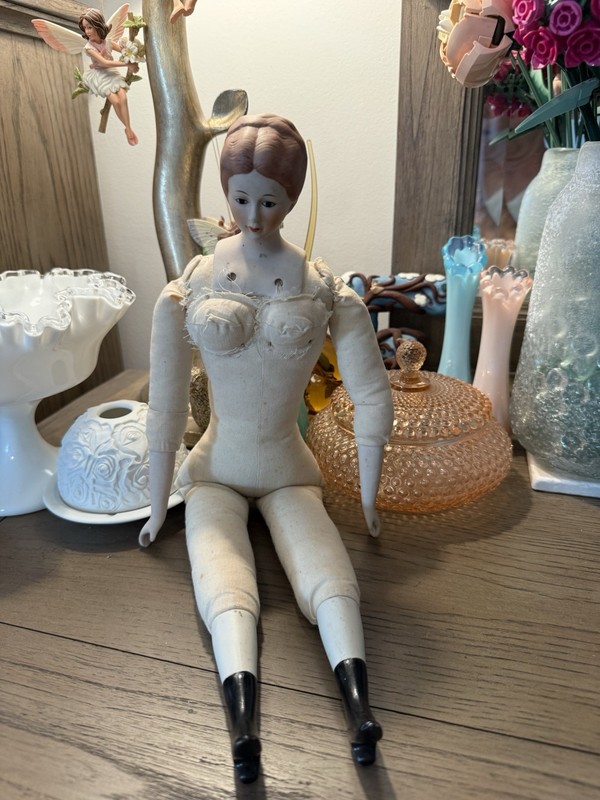 Vintage Porcelain Doll With Cloth Body