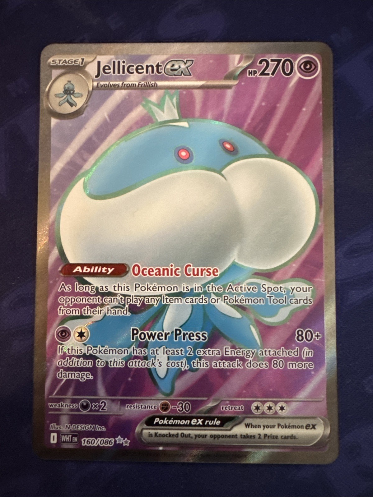 Jellicent ex 160/086, White Flare, Ultra Rare Full Art Holo, Pokemon TCG, NM