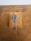 Vintage Timex Woman's Watch Chain Band Silver Black Dial