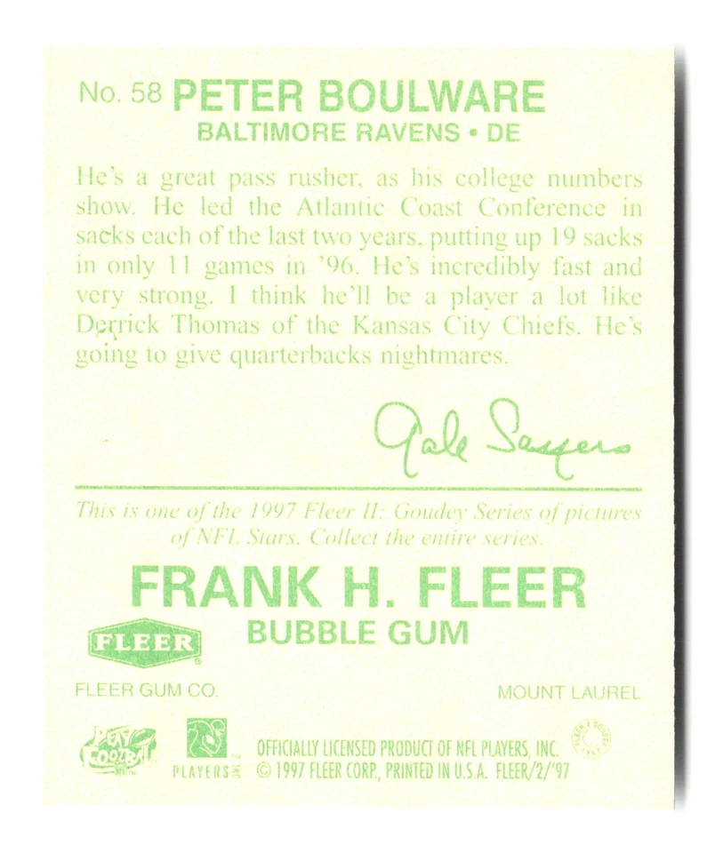 1997 Fleer Goudey II #58 Peter Boulware - Image 2 of 2