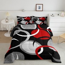 Abstract Art Bedding Set for Boys Girls Queen Size Black Gray Red Comforter S...