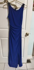 Y2k Cache Slinky Maxi Gown Dress Small 4 Blue Rhinestones Formal Glam Bodycon