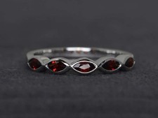 925 Sterling Silver Marquise Cut Garnet Gemstone Women Band Ring Duty Free