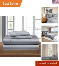 400 TC Cotton Bed Sheet Set - Luxurious Grey Sheets with 16" Deep Pockets, Queen