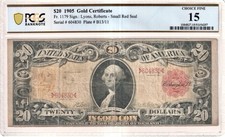 1905 $20 GOLD CERTIFICATE FR 1179 PCGS F15 SERIAL 604830 NO COMMENTS