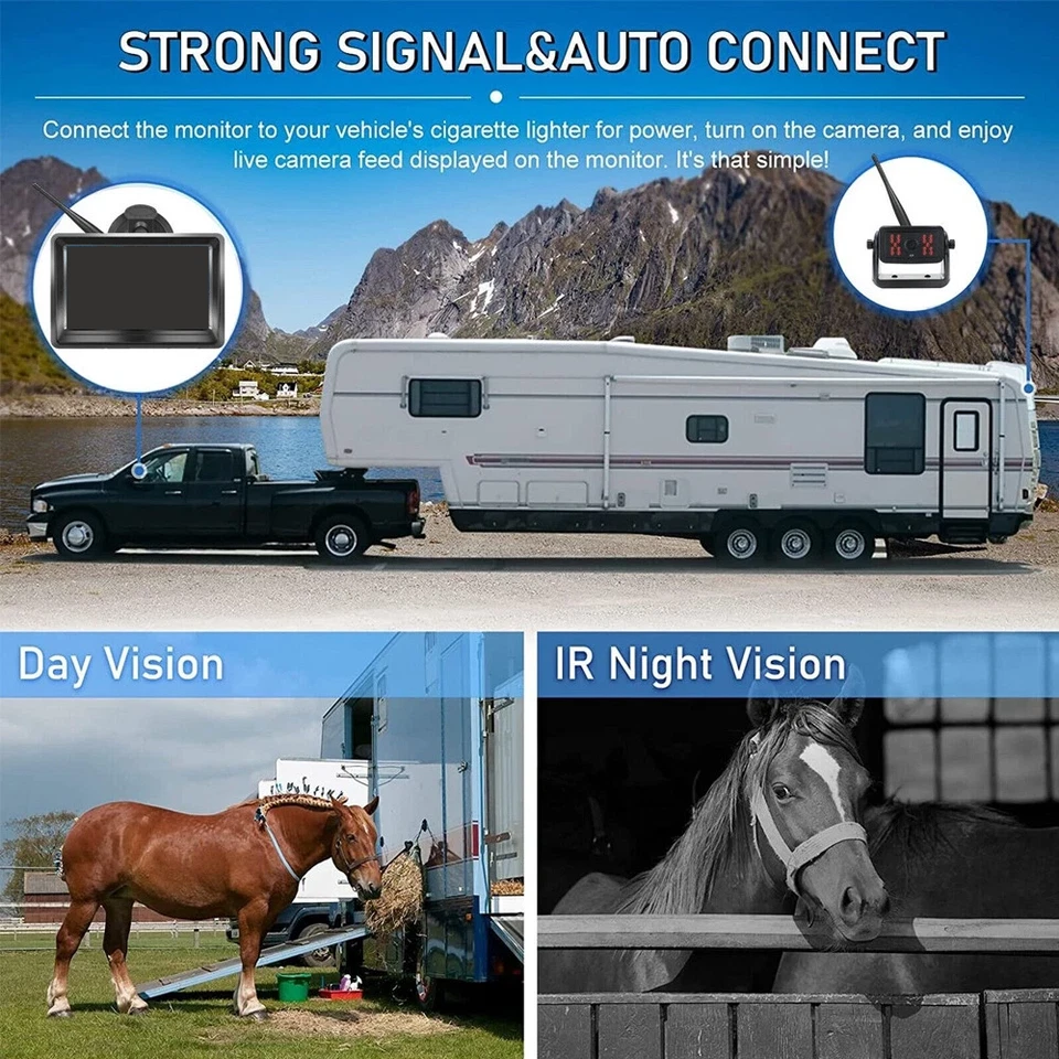 1080P Wireless RV Truck 5'' Monitor DVR Magnetic Solar Backup Camera kit - Image 2 of 4