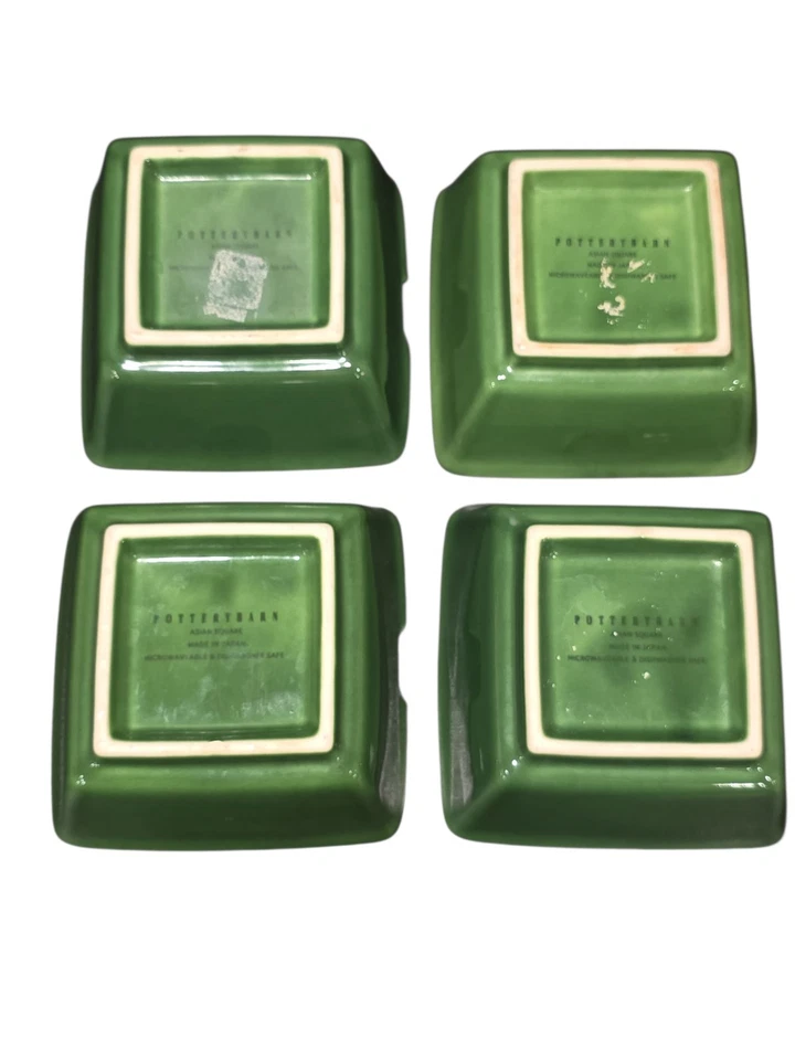 Juego de 4 cuencos verdes cuadrados asiáticos Pottery Barn de 6" hechos en Japón descontinuados Foto 2 de 4