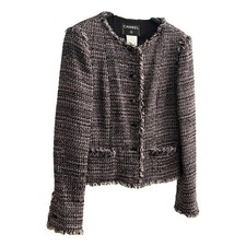 CHANEL 04P TWEED SEQUIN EMBELLISHED CC LOGO BUTTON BLAZER JACKET FR42 US10
