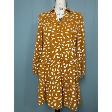 Umgee Dress Women Small Mustard Yellow Excellent Tiered Lace Boho Brushstroke