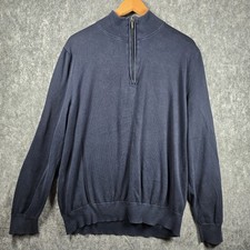 Brooks Brothers Sweater Mens Large Navy Blue 1/4 Zip Supima Cotton Pullover