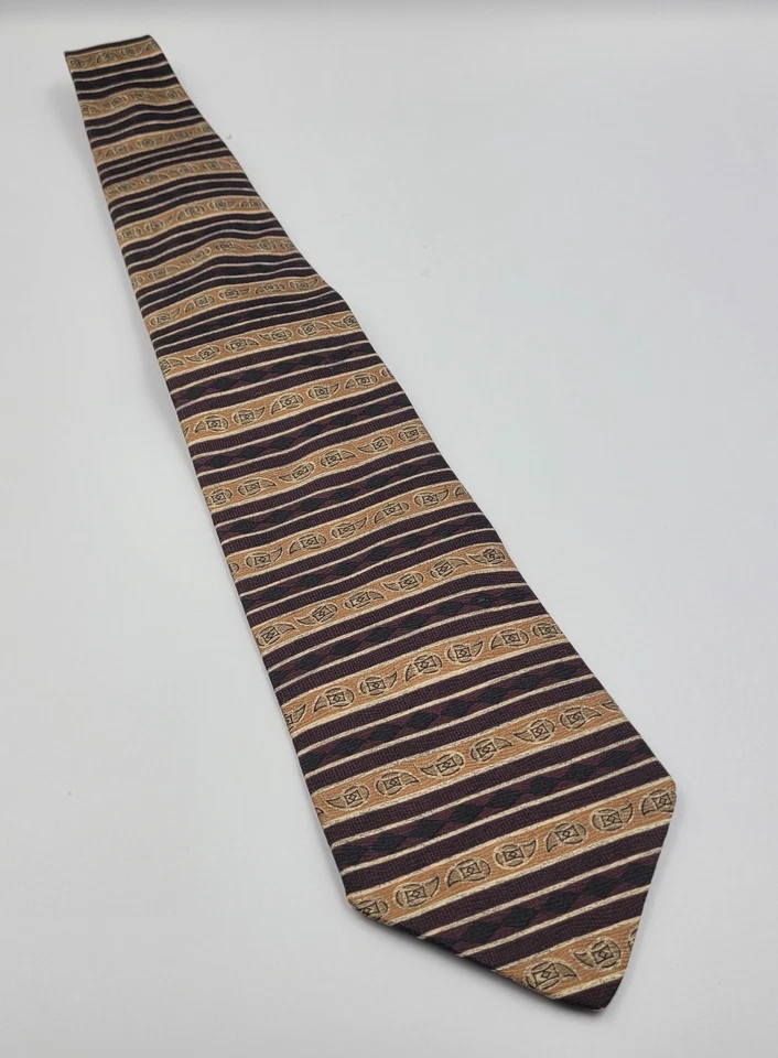 Corbata de seda Croft & Barrow vintage patrón de hojas geométricas marrón EE. UU. Foto 3 de 4