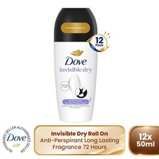 Dove Invisible Dry Roll On Anti-Perspirant Long Lasting Fragrance 48H, 12x50ml
