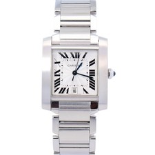 Cartier Tank Française Stainless Steel 28mm White Dial Watch Ref# W51002Q3