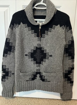 Aritzia TNA Wool Sweater Women s Knit Full Zip Aztec Boho 100% Lambswool Large