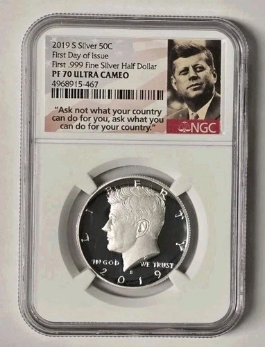 2019-S Proof Kennedy .999 Silver Half Dollar NGC PF70 Ultra Cameo First Day