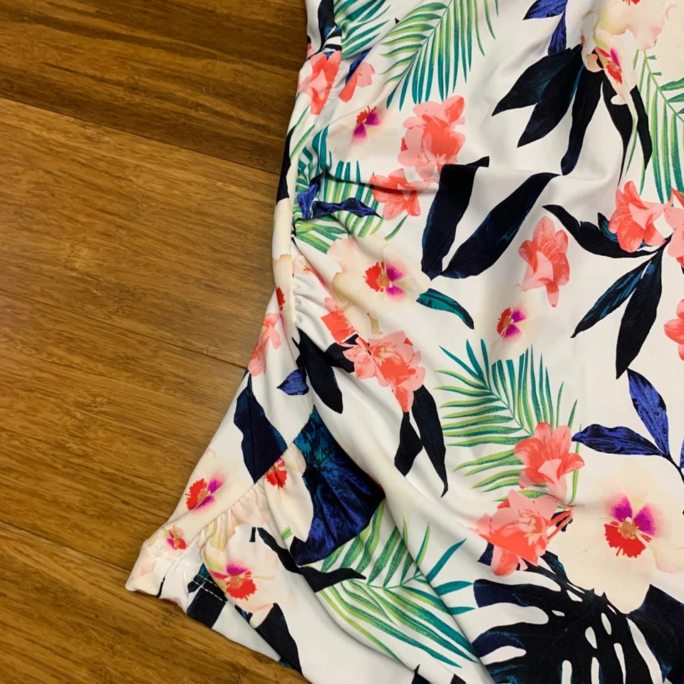 Camiseta Tankini Floral Leilani Mujer Talla 16 Traje de Baño Acanalado Halter Blanco Rosa Verde Foto 3 de 4