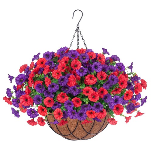 Artificial Hanging Baskets Faux Bougainvillea, Flowers Plants for Outdoor Out...