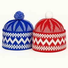 Kufi Hat Set Of 2 Blue-Red Knitted Skullcap Taqiyah Topi Muslim Prayer Caps