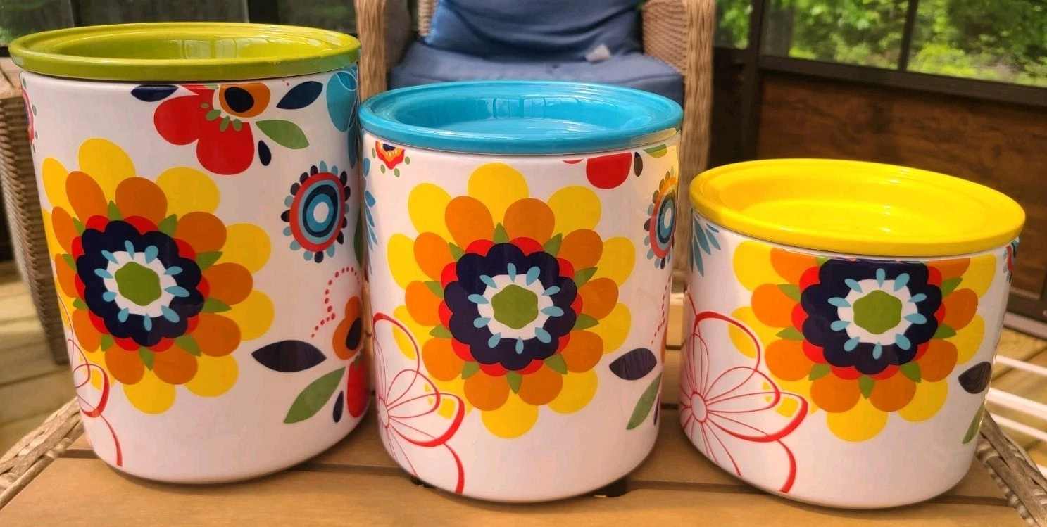Vtg Pier 1 Mod Flower 3 Piece Canister Set MCM Retro Boho Excellent
Opens in a new window or tab