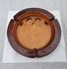 Blenko Amber Glass Owl Ashtray Mid-Century Round 9.75” Large Statement Piece 5lb
