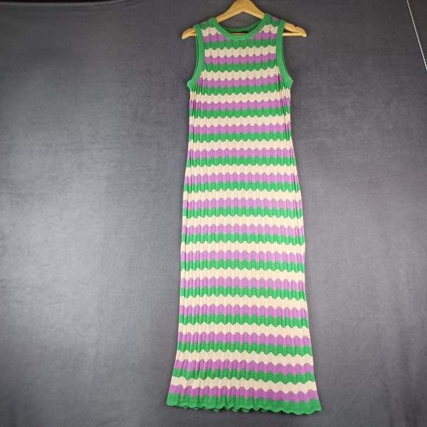 Princess Highway Dress Womens 10 Green Purple Striped Knit Maxi Stretch