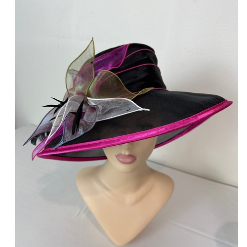 Jeanne Simmons Damen Schwarz Derby Hut Mehrfarbig Organza Schleife Feder HochzeitHut - Bild 4 von 6