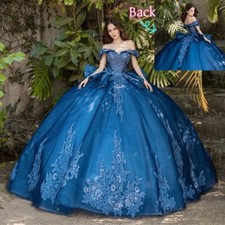 Quinceanera Dresses Luxury Lace Applique Lake Blue Prom Ball Gowns Sweet 15 16