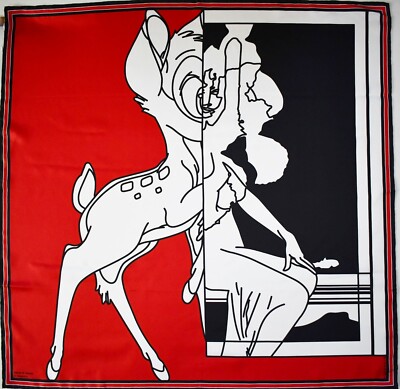 New Authentic GIVENCHY Disney BAMBI Printed 100% SILK Square Scarf Foulard 