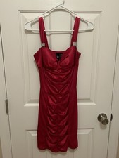 Love Tease Fuchsia Pink Ruched Mini Dress With Rhinestones Size 5