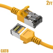 2FT Cat8 RJ45 Network LAN Ethernet U/FTP Shield Patch Cable Slim 30AWG Yellow