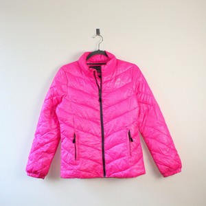 bright pink puffer jacket
