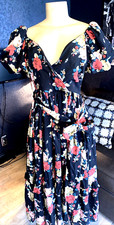 VTG BOHO Handmade Floral PEASANT DRESS PUFF SLEEVES RUFFLE HEM see detail cbt
