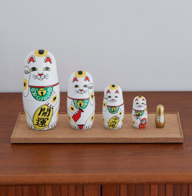 Lucky Cat Matryoshka Nesting Dolls   Japanese Maneki Neko Figurines, Handcrafted
