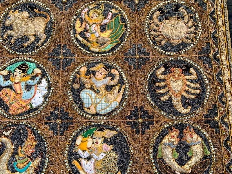 Antiguo tapiz indio bordado a mano religiones decoración colgante de pared 130x90 cm Foto 2 de 4