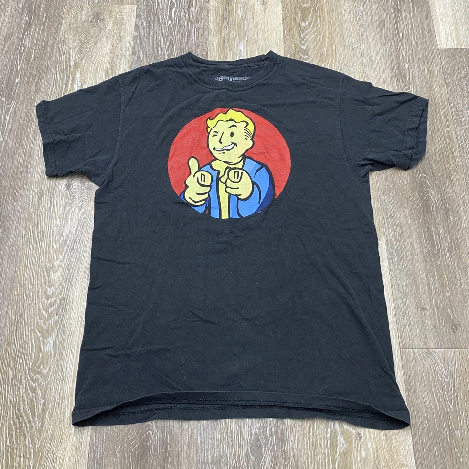 BETHESDA Fallout Vault Boy Graphic Crewneck Black Basic T-Shirt Men's Size M - Image 2 of 4