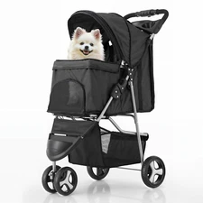 Foldable Pet Stroller with Weather Cover, 3 Wheels Pet Strolling Cart for Small/