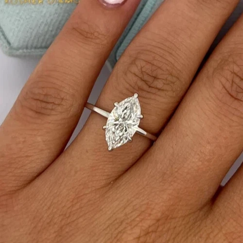 2 Ct Marquise-Cut VS1/G Lab Grown Diamond Solitaire Wedding Ring 14K White Gold - Image 2 of 4