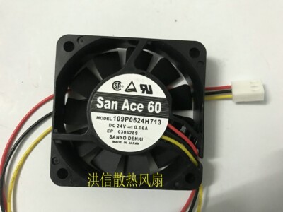 Sanyo 6015 109P0624H713 DC24V 0.06A 60mm 3-wire inverter fan 3pin